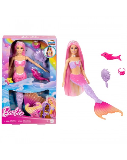 Barbie A Touch of Magic “Malibu” Mermaid Doll with Color Change Feature, Pet Dolphin and Accessories