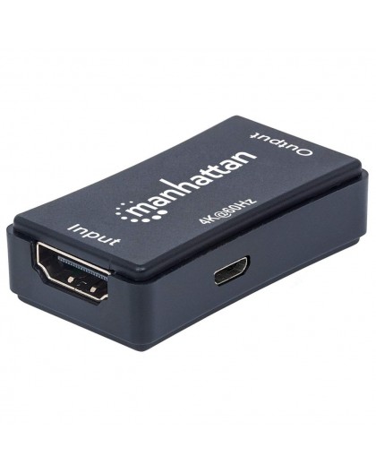 Manhattan HDMI Repeater, 4K@60Hz, Active, Boosts HDMI Signal up to 40m, Black, Three Year Warranty
