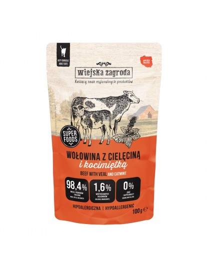 WIEJSKA ZAGRODA Beef with veal and catnip – wet food for cats – 100g
