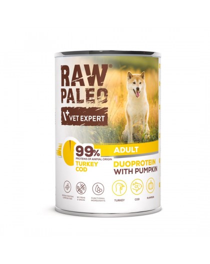 RAW PALEO Duoprotein Turkey & Cod Adult - wet dog food - 400g