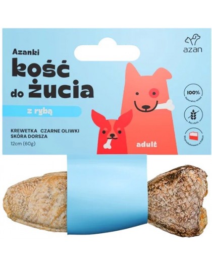 AZANKI Bone with shrimp and black olives in cod skin shaped like a fish – dog treat – 12 cm