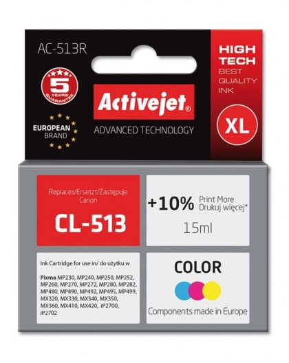 Activejet AC-513R Ink cartridge (replacement for Canon CL-513 Premium 15 ml color)