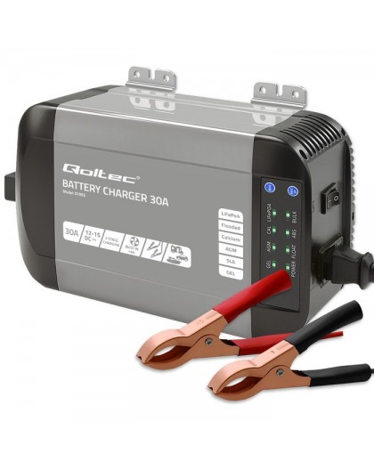 Qoltec Intelligent Professional Monolith Battery Charger for LiFePO4 AGM GEL SLA batteries | 30A | 12V