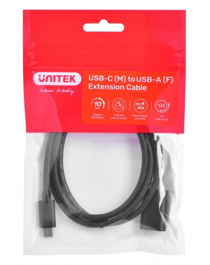 Cable adapter Unitek (C476BK-1M) USB-C (M) - USB-A (F) 10Gbps 60 W