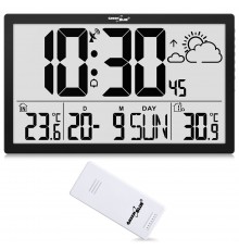 GreenBlue GB218 Extra Large LCD Wall Clock with Weather Station Temperature and Date Display