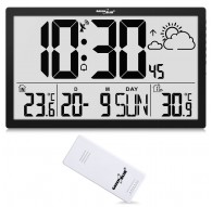 GreenBlue GB218 Extra Large LCD Wall Clock with Weather Station Temperature and Date Display