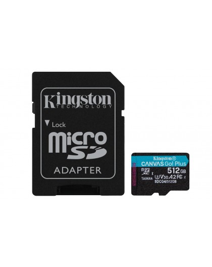Kingston Technology 512GB microSDXC Canvas Go Plus Gen4 200MB/s A2 U3 V30 Card + Adapter