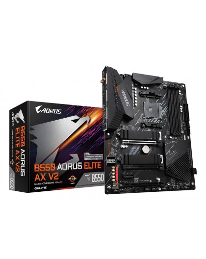 GIGABYTE B550 AORUS ELITE AX V2 Motherboard - AMD Ryzen 5000 CPUs, 12+2 Phases VRM, up to 4733MHz DDR4, 1xPCIe 4.0 + 1xPCIe 3.0 