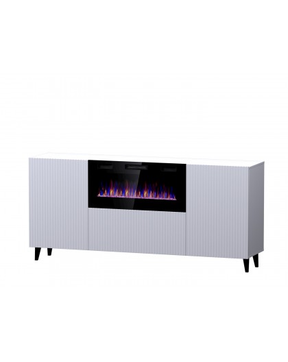 PAFOS chest of drawers with electric fireplace 180x42x82 cm white matt