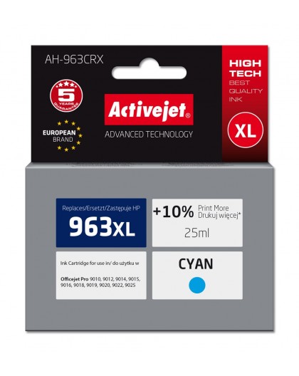 Activejet AH-963CRX Ink (replacement for HP 963XL 3JA27AE Premium 1760 pages 25 ml, cyan)