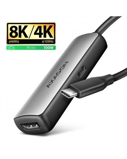 Axagon RVC-HI8KPD, USB-C - HDMI 2.1 adapter, 8K/60Hz, 4K/144Hz, HDR10+, PD100W