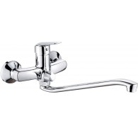 Wall-mounted washbasin mixer with extended spout - hose connection