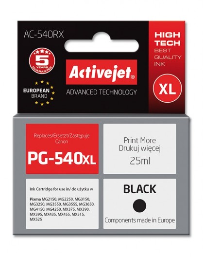 Activejet AC-540RX Ink cartridge (replacement for Canon PG-540XL Premium 25 ml 700 pages, black)