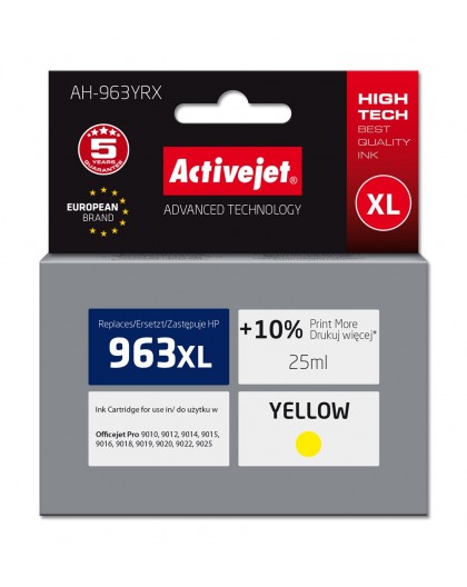 Activejet AH-963YRX Ink (replacement for HP 963XL 3JA29AE Premium 1760 pages 25 ml, yellow)