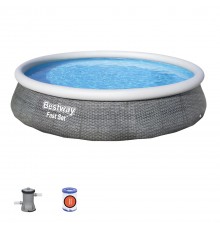 Bestway Fast Set 57376 above ground pool Inflatable pool Round 7340 L Grey
