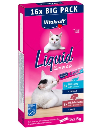 VITAKRAFT Liquid Snack Liver with Salmon - a treat for cats - 16x15g
