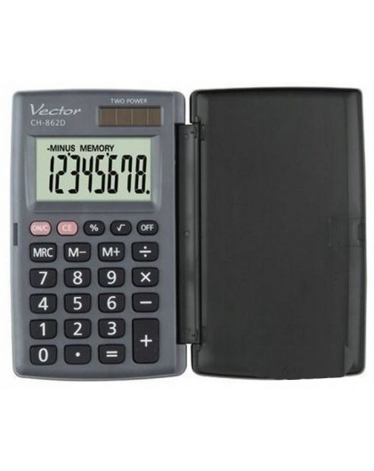 Vector KAV CH-862D pocket calculator with cover, grey