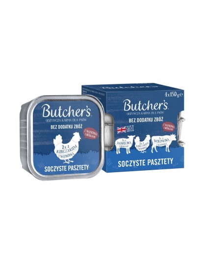 BUTCHER'S Original Mix Juicy pates - wet dog food - 4 x 150g
