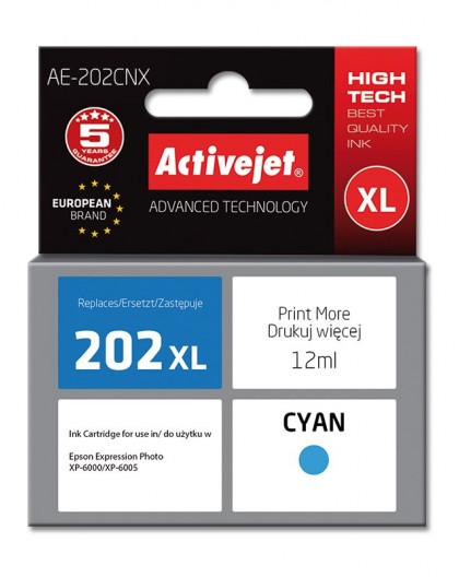 Activejet AE-202CNX ink (replacement for Epson 202XL H24010 Supreme 12 ml cyan)