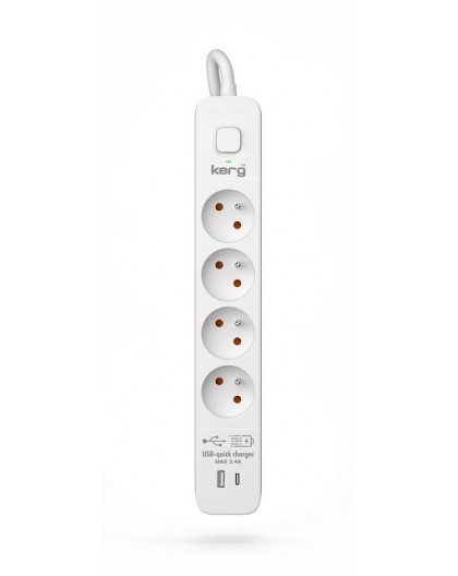 KERG power strip with circuit breaker-4 USBC+USBA sockets 16A 3m