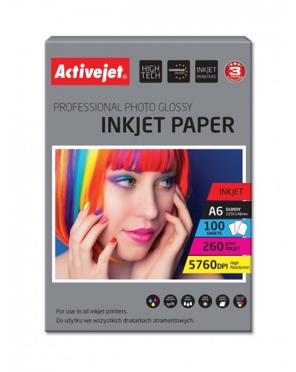 Activejet AP6-260GR100 photo paper for ink printers A6 100 pcs, 10x15