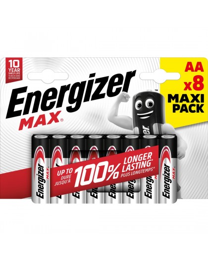 ENERGIZER BATTERIES ALKALINE MAX AA LR6, 8 PIECES, ECO PACKAGING