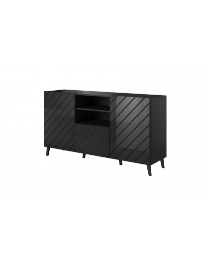 ABETO chest of drawers 150x42x82 gloss black/black