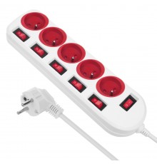 Maclean power strip, 5 socket extension cable, with switches, 250VAC/10A, 1.5m, MCE204 R/W