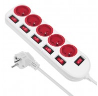 Maclean power strip, 5 socket extension cable, with switches, 250VAC/10A, 1.5m, MCE204 R/W