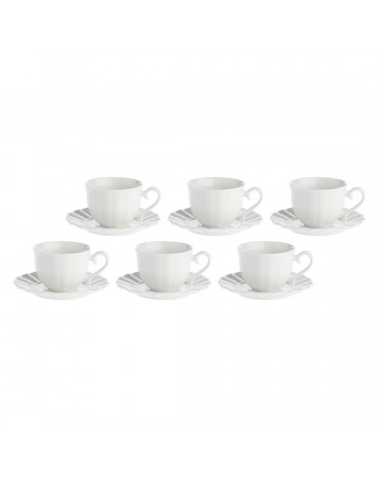 Set of 6 Ducale Saucer Tea Cups - White, 220 ml