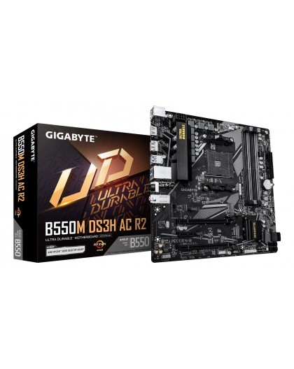 GIGABYTE B550M DS3H AC R2 Motherboard - AMD Ryzen 5000 CPUs, 5+3 Phases VRM, up to 4733MHz DDR4 (O.C.), 1xPCIe 4.0 + 1xPCIe 3.0 