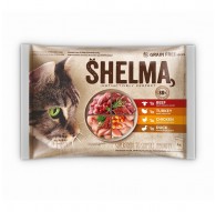 SHELMA Rich in chicken, turkey, beef and duck - wet cat food - 4x85g