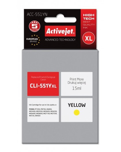 Activejet ACC-551YN Ink cartridge (replacement for Canon CLI-551Y Supreme 15 ml yellow)
