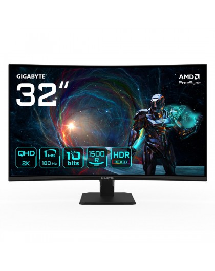 GIGABYTE GS32QCA 31.5" QHD Curved Gaming Monitor - 2560 x 1440, 180Hz, 1ms, 250 cd/m², FreeSync, HDR Ready, HDMI 2.0, Displaypor