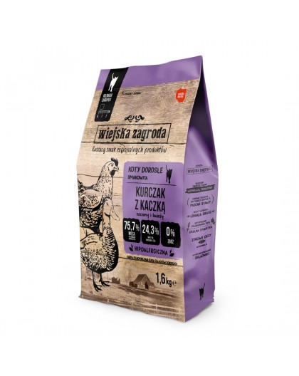 WIEJSKA ZAGRODA Chicken with duck - dry cat food - 1,6kg