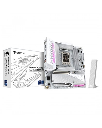 GIGABYTE B860M AORUS ELITE WF6E ICE Motherboard - Intel Core Ultra Series CPUs, 12+1+2+1 Phases VRM, up to 9200MHz DDR5, 1xPCIe 