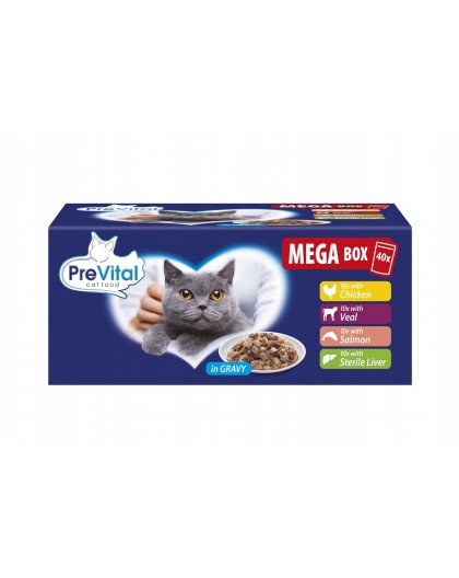 PREVITAL Mega Box Veal, salmon, liver, chicken - wet cat food - 40X100g