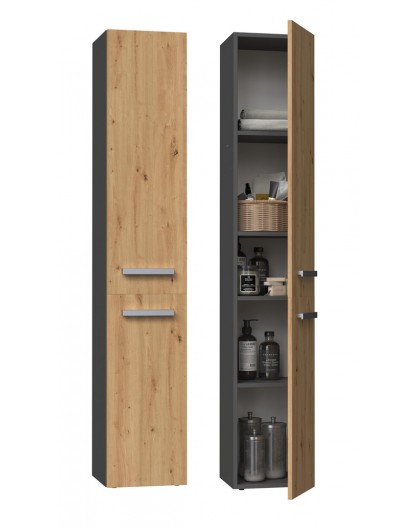 Topeshop NEL II ANT/ART bathroom storage cabinet Graphite, Oak