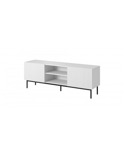 PAFOS RTV cabinet on black steel frame 150x40x60 cm white matt