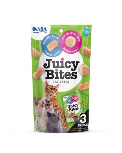 INABA Juicy Bites kodune puljong ja kalmaar - kassiravimid - 3x11,3 g