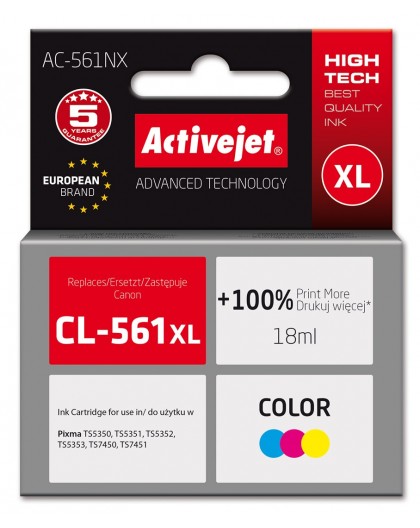 Activejet AC-561NX Ink (replacement for Canon CL-561XL Supreme 18 ml Color: Cyan, Magenta, Yellow)