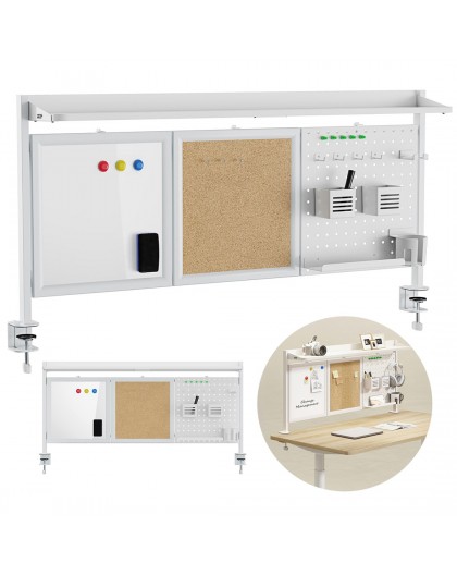 Ergo Office desk divider / organizer, max load 10kg, white and cork board, width 1250mm, white, ER-300 W