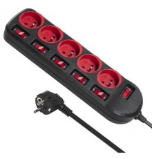 Maclean MCE204 power extension 1.5 m 5 AC outlet(s) Indoor Black, Red