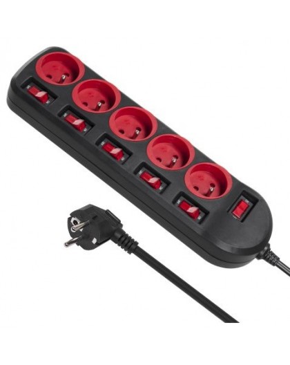 Maclean MCE204 power extension 1.5 m 5 AC outlet(s) Indoor Black, Red