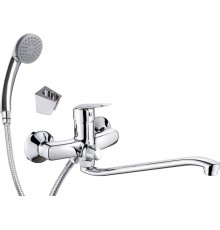 Wall-mounted washbasin mixer with extended spout - hose and shower set connection