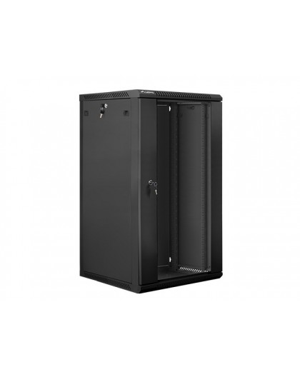 Lanberg wall-mounted installation rack cabinet 19'' 22U 600x600mm black (glass door)