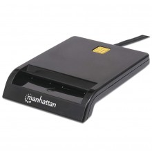 Manhattan USB-A Contact Smart Card Reader, 12 Mbps, Friction type compatible, External, Windows or Mac, Cable 105cm, Black, Thre