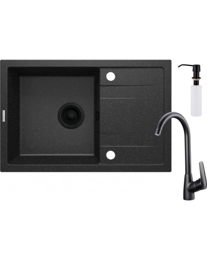 Granite sink with 1-bowl faucet with drainer - with dispenser