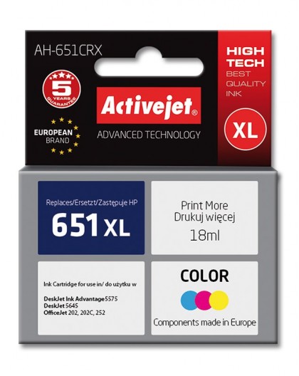 Activejet AH-651CRX ink (replacement for HP 651 C2P11AE Premium 18 ml color)