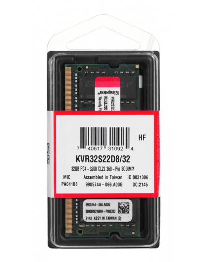 Kingston Technology ValueRAM KVR32S22D8/32 memory module 32 GB 1 x 32 GB DDR4 3200 MHz